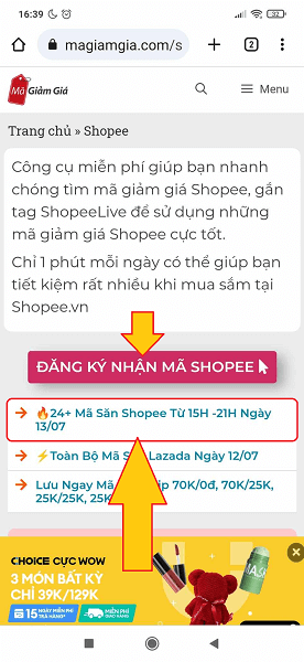 Đăng ký nhận mã Shopee