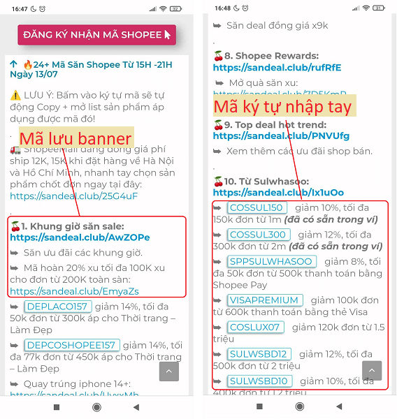 Mã lưu banner và mã ký tự nhập tay